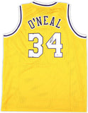 LAKERS SHAQUILLE SHAQ O'NEAL AUTOGRAPHED YELLOW JERSEY ON 4 BECKETT 191013