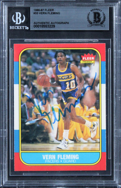 Pacers Vern Fleming Authentic Signed 1986 Fleer #33 Card BAS Slabbed