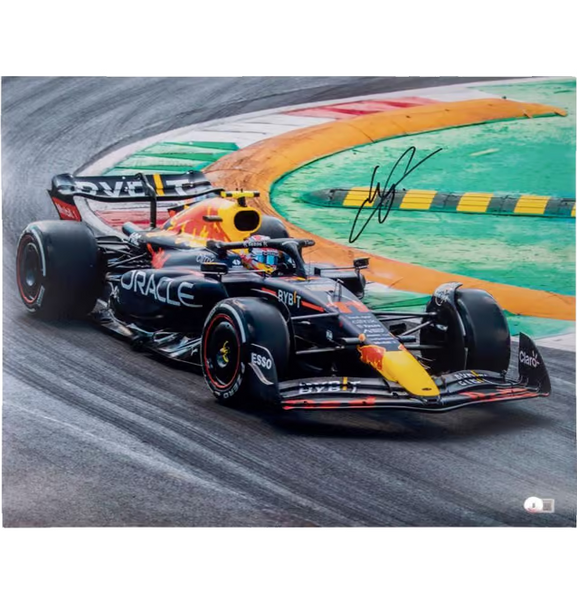 Sergio Perez Signed Formula 1 Racing Print Size 16'' x 20'' with Beckett COA