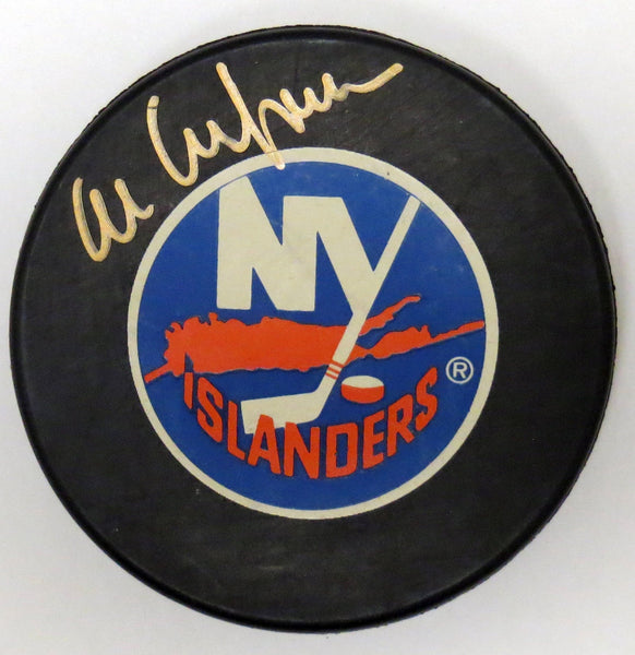Al Arbour Autographed New York Islanders Logo Hockey Puck JSA Authenticated