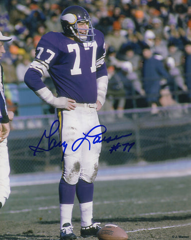 Gary Larsen Signed Vikings Purple Jersey Arms On Hips 8x10 Photo -(SCHWARTZ COA)