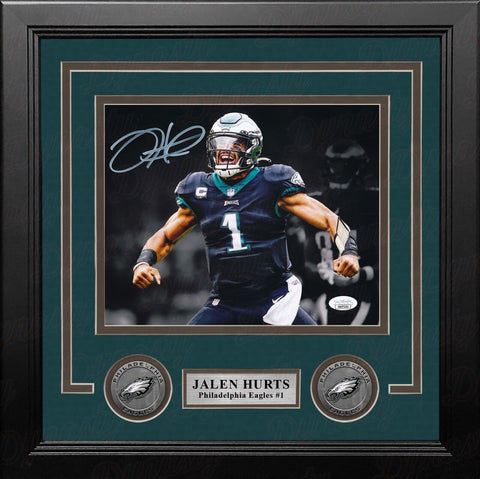 Jalen Hurts Flex Philadelphia Eagles Autograph Signed 8x10 Framed Photo JSA COA