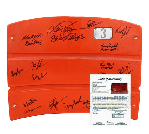 1986 NY Mets Alumni Signed Shea Stadium Orange Seatback- Ed Hearn, Mookie Wilson