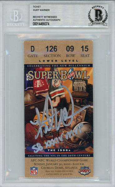 Kurt Warner Autographed Super Bowl XXXIV Ticket Stub SB MVP Beckett Slab 36345