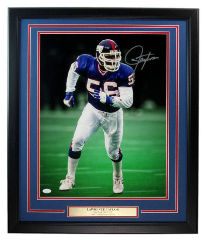 Lawrence Taylor HOF Autographed 16x20 Photo New York Giants Framed JSA 183363