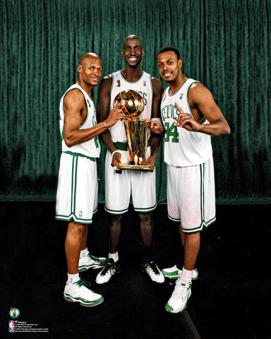 Kevin Garnett, Paul Pierce, Ray Allen Celtics Larry O'Brien Trophy 16x20 Photo