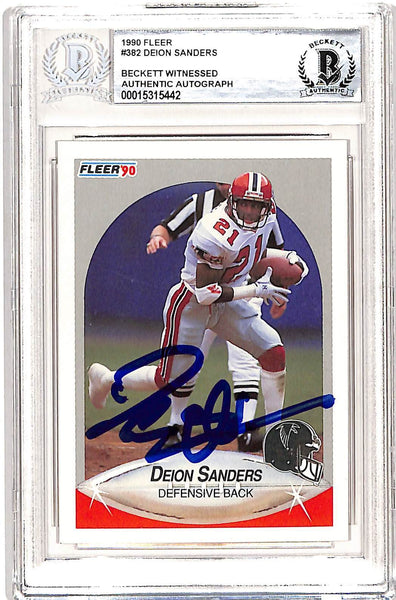 Deion Sanders Signed 1990 Fleer #382 Trading Card Beckett 42661