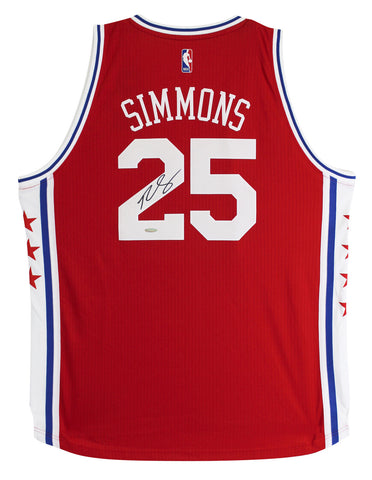 76ers Ben Simmons Authentic Signed Red Adidas Swingman Jersey UDA #BAM55872