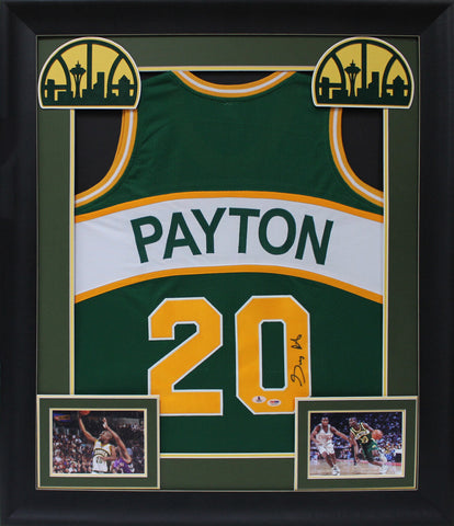 Sonics Gary Payton Authentic Signed Green Framed Jersey Autographed BAS Wit