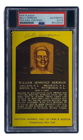 Billy Herman Signed 4x6 Chicago Cubs HOF Plaque Card PSA/DNA 85026267