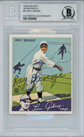Ray Benge Autographed 1934 Goudey '85 Reprints #24 Card Beckett Slab 38433