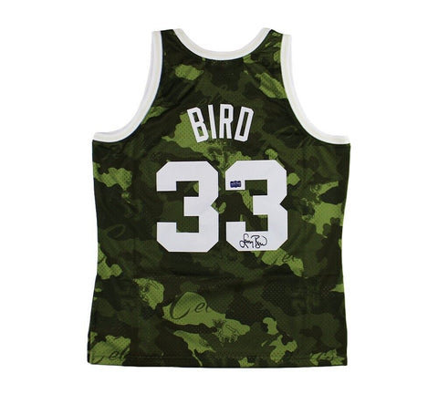 Larry Bird Signed Boston Celtic M&N Swingman Camo Ghost Green Jersey