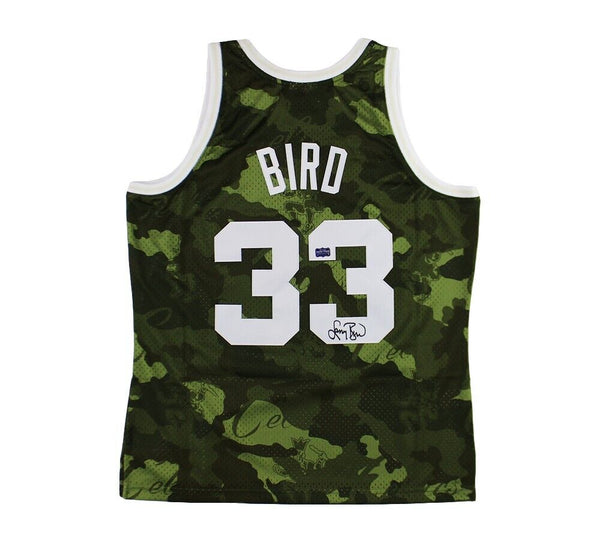 Larry Bird Signed Boston Celtic M&N Swingman Camo Ghost Green Jersey
