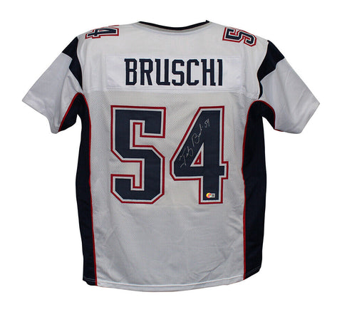 Tedy Bruschi Autographed/Signed Pro Style White XL Jersey Beckett 37010