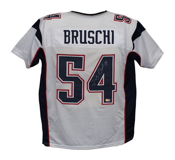 Tedy Bruschi Autographed/Signed Pro Style White XL Jersey Beckett 37010
