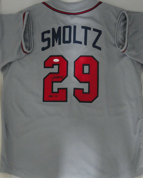 Braves JOHN SMOLTZ Signed Custom Replica Atlanta Grey Jersey AUTO w/ HOF - JSA