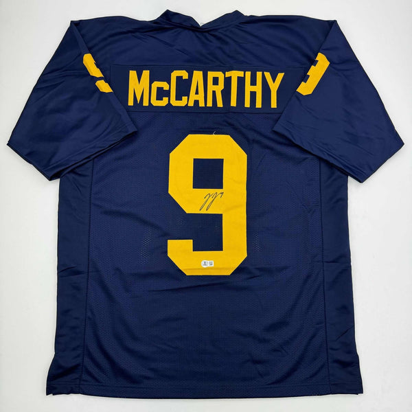 Autographed/Signed J.J. JJ McCarthy Michigan Blue Jersey Beckett BAS COA