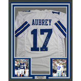 Framed Autographed/Signed Brandon Aubrey 35x39 Dallas White Jersey BAS COA