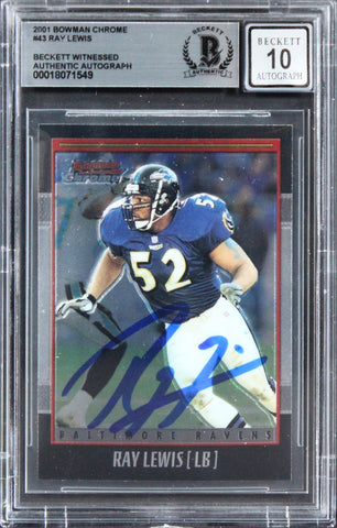 Ravens Ray Lewis Signed 2001 Bowman Chrome #43 Card Auto Graded 10! BAS Slabbed