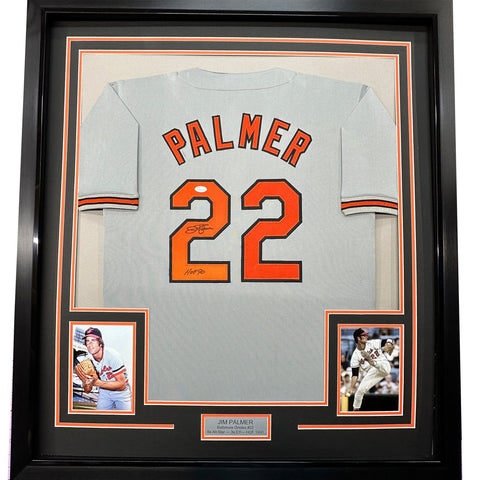 FRAMED Signed JIM PALMER 35x39 Baltimore Grey Jersey JSA COA Auto