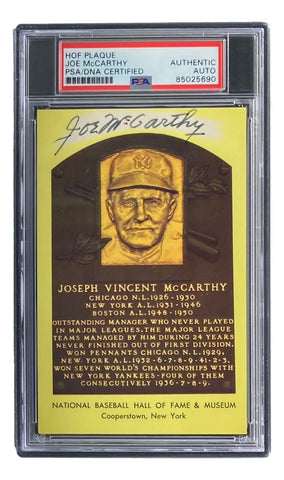 Joe McCarthy Signed 4x6 New York Yankees HOF Plaque Card PSA/DNA 85025690