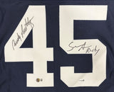 Rudy Ruettiger Sean Astin Notre Dame Signed Blue Never Quit Jersey BAS+JSA