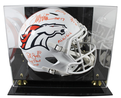 Broncos (5) Elway, Sharpe +3 Signed F/S Flat White Speed Rep Helmet W/ Case BAS