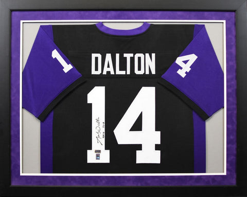 ANDY DALTON SIGNED TCU HORNED FROGS #14 BLACK FRAMED JERSEY W/ 2010 13-0