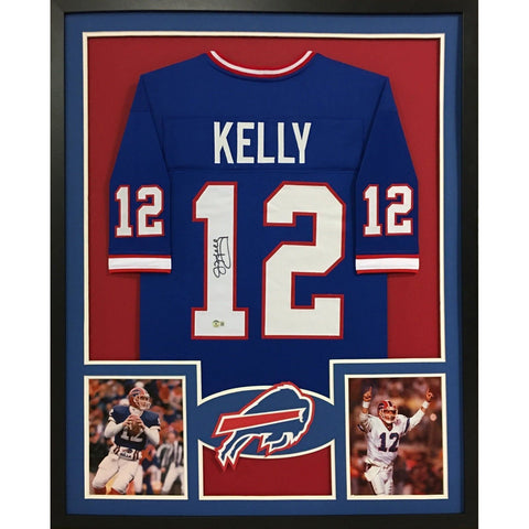 Jim Kelly Autographed Signed Framed Blue Buffalo Bills Jersey BECKETT