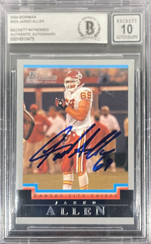 Jared Allen Signed 2004 Bowman #223 grade 10 auto KC Chiefs Beckett 36275