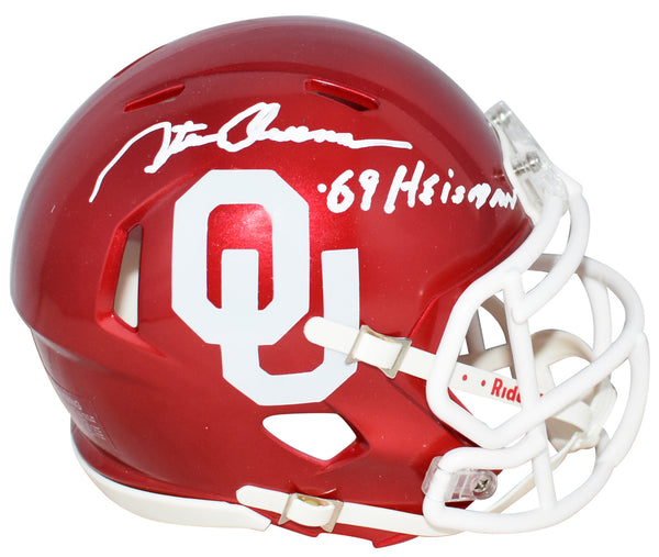 STEVE OWENS AUTOGRAPHED OKLAHOMA SOONERS SPEED MINI HELMET W/ 69 HEISMAN