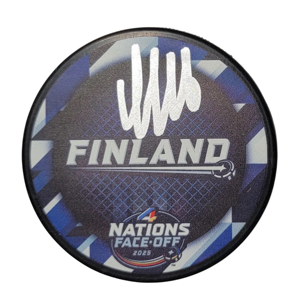Aleksander Barkov Signed 2024 Finland 4 Nations Face Off Hockey Puck Beckett