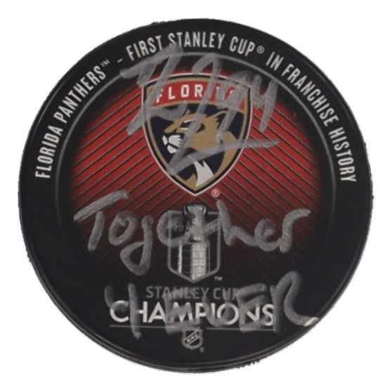Ryan Lomberg Signed Florida Panthers 2024 Stanley Cup Champion Logo Puck (JSA)