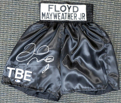 FLOYD MAYWEATHER JR. AUTOGRAPHED SIGNED BLACK BOXING TRUNKS BECKETT BAS 159668