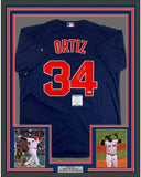 Framed Autographed/Signed David Ortiz 35x39 Boston Blue Jersey JSA COA