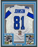 Framed Signed Calvin Johnson 35x39 Detroit White Jersey JSA COA #2
