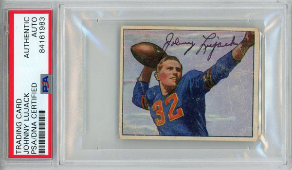 Johnny Lujack Signed 1950 Bowman #26 Gum Trading Card PSA Slab 42637