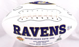 Joe Flacco Ray Lewis Autographed Baltimore Ravens Logo Football-Beckett W Holo