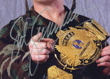 Sgt. Slaughter Signed Wrestling Unframed 8x10 Pointing w/Belt Photo