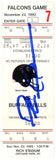 Deion Sanders Autographed Atlanta Falcons 11/22/1992 vs Bills Ticket BAS 37156