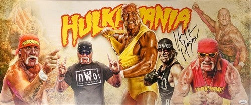 HULK HOGAN - WWE Hall of Fame - Signed 13x31 Stretched Canvas Collage AUTO - JSA
