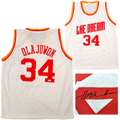 HOUSTON ROCKETS HAKEEM OLAJUWON AUTOGRAPHED WHITE JERSEY THE DREAM JSA 202339