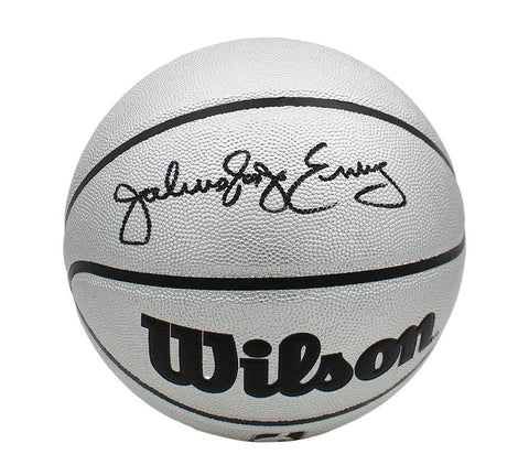 Julius Erving Signed Philadelphia 76ers Wilson Platinum NBA Basketball