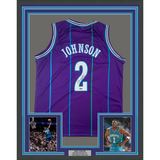 Framed Autographed/Signed Larry Johnson 33x42 Purple Jersey Steiner COA