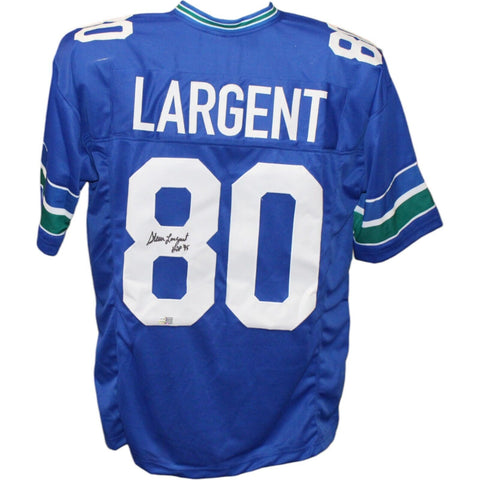 Steve Largent Autographed/Signed Pro Style Blue Jersey HOF TRI 43418