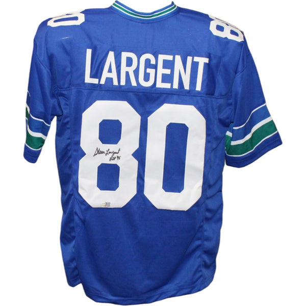 Steve Largent Autographed/Signed Pro Style Blue Jersey HOF TRI 43418