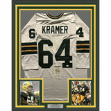 FRAMED Autographed/Signed JERRY KRAMER HOF 33x42 Green Bay White Jersey JSA COA