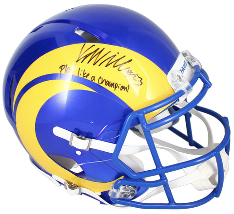 Kyren Williams Autographed "Play Like A Champion" Rams Authentic Helmet Beckett