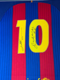 Lionel Messi & Ronaldinho Autographed Barcelona Shirt Framed to 32x40 Icons
