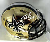 Saints Hall of Famer DREW BREES Signed Riddell CHROME Speed Mini Helmet AUTO BAS